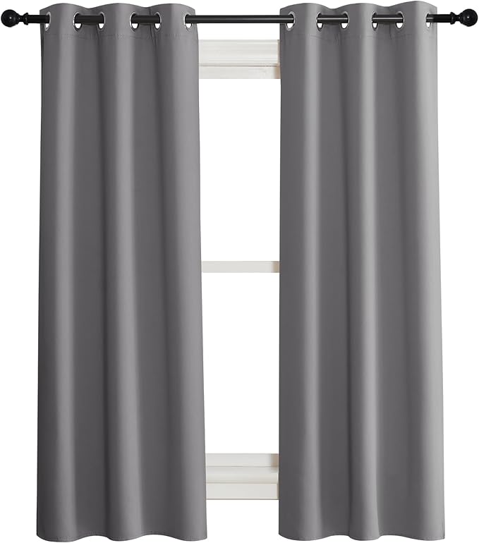 NICETOWN Blackout Curtain Blind for Bedroom, Single Panel, W34 x L63 inches, Grey/Gray, Thermal Insulated Grommet Blackout Room Darkening Drape/Drapery by NICETOWN