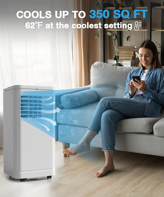 Joy Pebble Portable Air Conditioner, 8000 BTU for Room up to 350 sq. ft, Portable AC with Dehumidifier & Fan, 2 Fan Speeds, 24H Timer, Remote Control, Energy Efficiency - Image 2