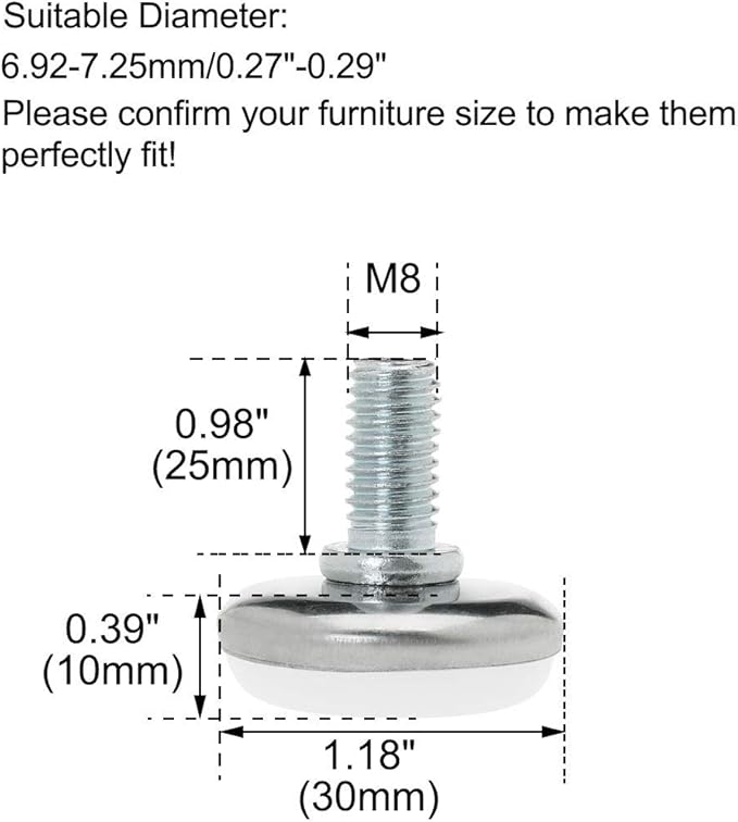 uxcell M8 x 25 x 30mm Screw on Furniture Glide Leveling Feet Floor Protector Adjustable Leveler for Chair Machine Leg 4 Pack - Image 2
