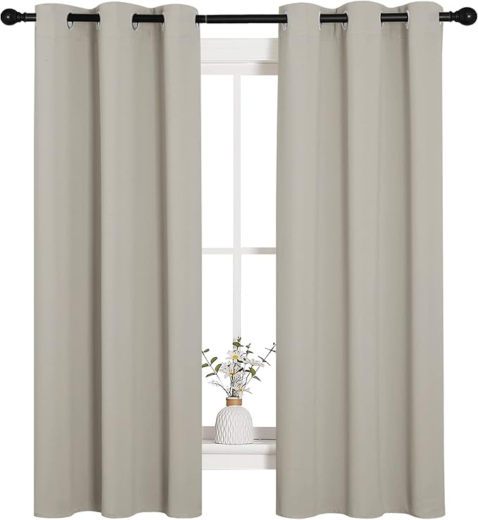 NICETOWN Kitchen Curtains, Short Curtains for Bedroom Windows, Thermal Insulated Room Darkening Curtain Panels for Girls Room, Cafe (Natural, 34" W by 63" L, 1 Pair) - Image 2