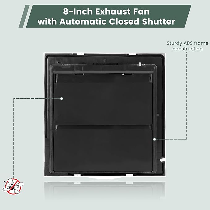 8" Shutter Exhaust Fan, 310CFM Window or Wall Mount Ventilation Fan for Greenhouse, Attic, Garage, Bathroom, Kitchen - Image 6