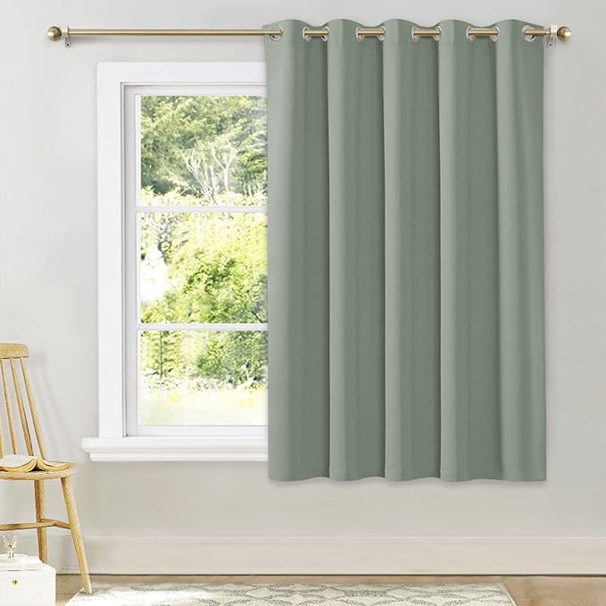 NICETOWN Room Darkening Curtains for Bedroom, Greyish Green Thermal Insulated Drapes 63 inches Long for Small Shack Window (1 Panel, 70" Wide per Panel) by NICETOWN
