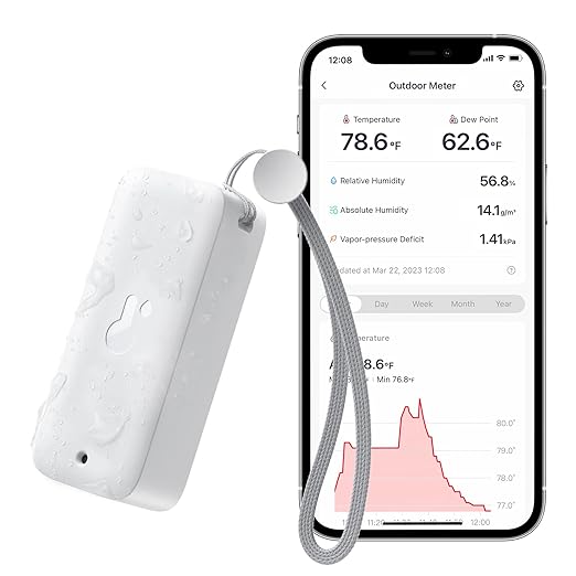 SwitchBot IP65 Indoor Outdoor Hygrometer Thermometer Wireless, 394ft Bluetooth Range, Refrigerator Thermometer, Dewpoint/VPD/Absolute Humidity Sensor, Free Data Storage Export, 2 Years Battery Life by SwitchBot