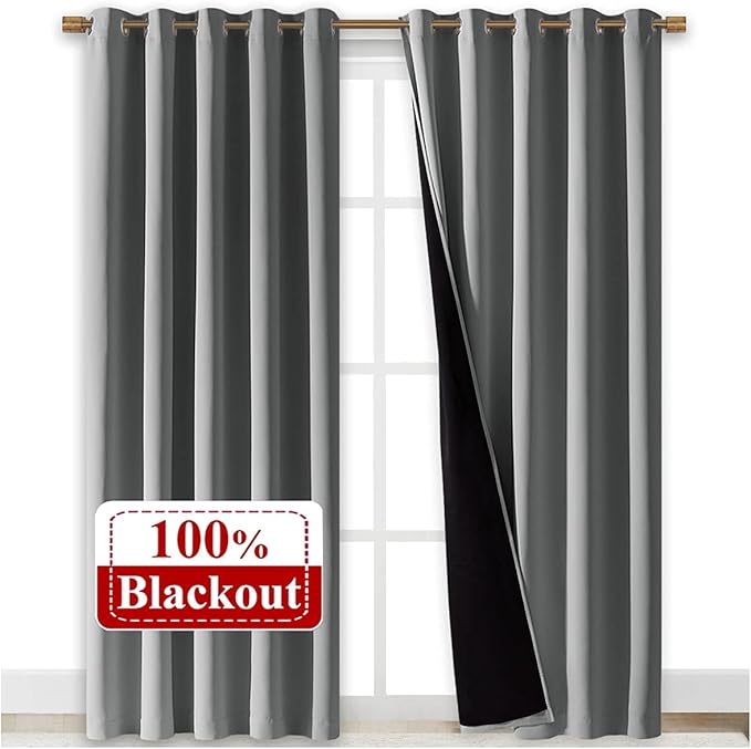 NICETOWN Full Shade Curtain Panels, Pair of Energy Smart & Noise Blocking Out Blackout Drapes for Dining Room Window, Thermal Insulated Guest Room Lined Window Dressing(Silver Grey, 70 x 84 inch) - Image 2