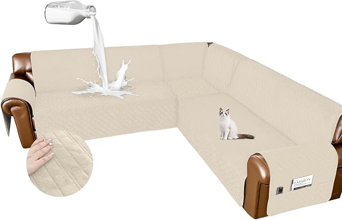 Arfntevss Waterproof Sectional Couch Covers L Shape Washable Velvet Sofa Cover for Sectional Non Slip Large Corner Slipcovers Dog 6 Pcs Universal U Shaped Furniture Protector (Beige, Large) by Arfntevss
