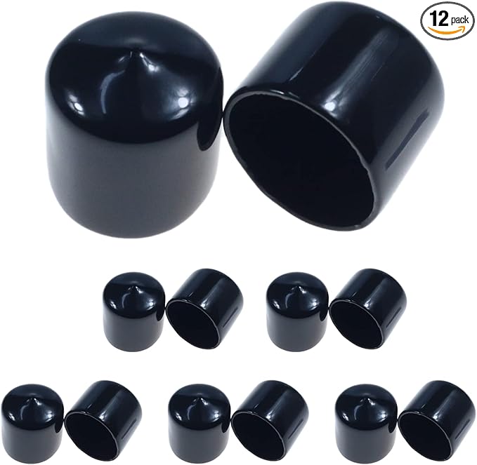 Acocony 1 1/16 Inch Rubber Cap Round Rubber End Caps PVC Flexible Protector Plastic Plugs for Round Holes Black Pack of 12 by Acocony