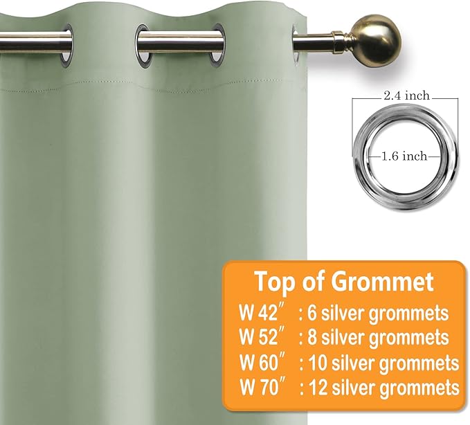 Hiasan Grommet Blackout Curtains for Bedroom, 70 x 63 Inches - Thermal Insulated & Light Blocking Window Drapes for Living Room/Dorm Room, Set of 2 Panels Sewn with Tiebacks, Seafoam Green - Image 6
