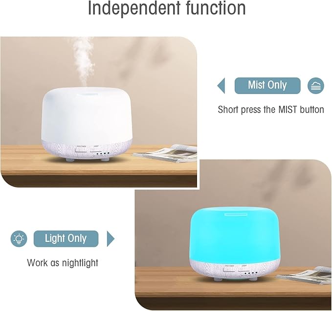 Aromatherapy Diffuser for Essential Oil, 300ml Cool Mist Humidifier with Remote Control, Aroma Diffusers for Home with Waterless Safety Switch & 14 LED Colors White Wood Base - Image 3