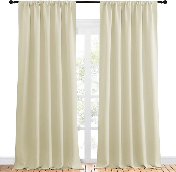 NICETOWN Room Darkening Curtains for Bedroom - Home Decoration Privacy Protection Thermal Insulated Solid Drapes/Draperies for Sliding Glass Door (Beige, Set of 2, 52 x 95 inches) - Image 2