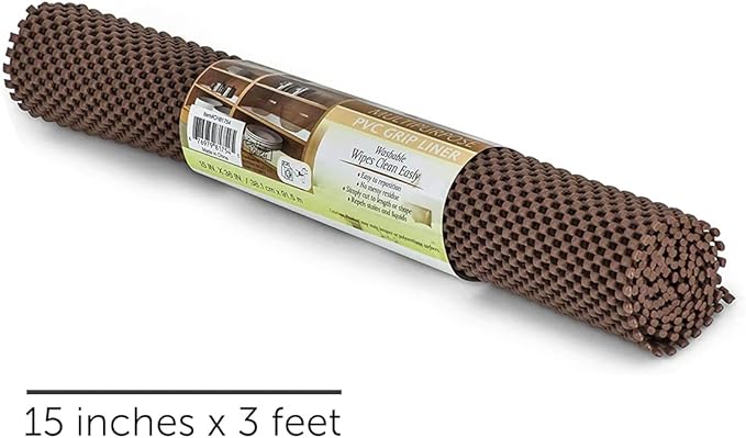 SteadMax Shelf Liner, 15 inches x 6 feet Total, Non-Slip Ultra-Grip Mats for Kitchen or Bathroom Shelves, Cabinets, Pantry, Non-Adhesive Drawer Liner, Durable, Strong, Brown (2 Pack) - Image 4