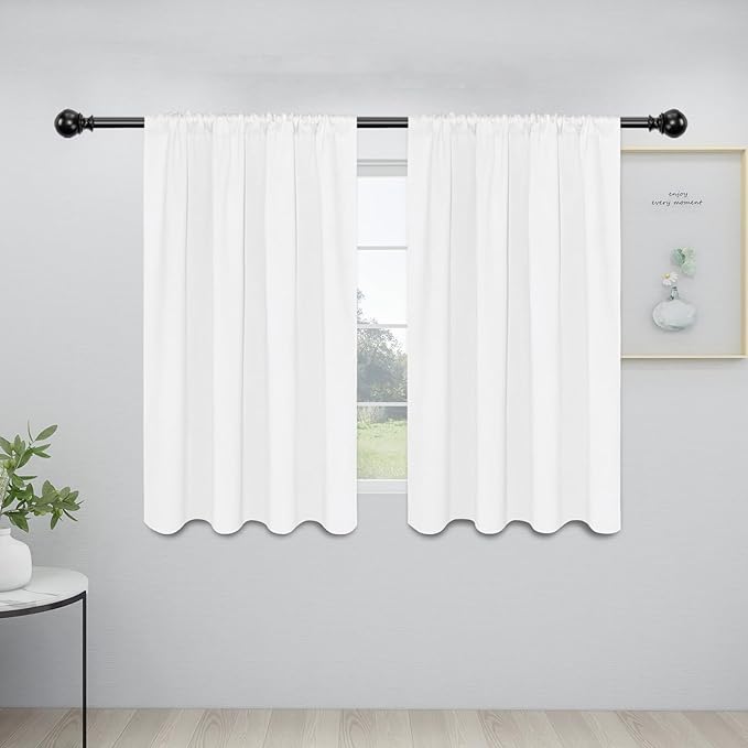 Easy-Going Rod Pocket Blackout Curtains for Bedroom, Room Darkening Window Curtains for Living Room, Thermal Insulated Noise Reduction Solid Window Drapes, 2 Panels(34x45 in, White) by Easy-Going