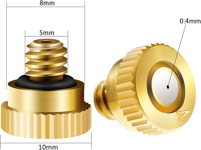Hotop 40 Pieces Brass Misting Nozzle, Low Pressure Atomizing Mist Nozzle, 10/24 UNC Orifice Replacement Heads for Greenhouse Landscaping and Outdoor Cooling System (0.4 mm) - Image 2