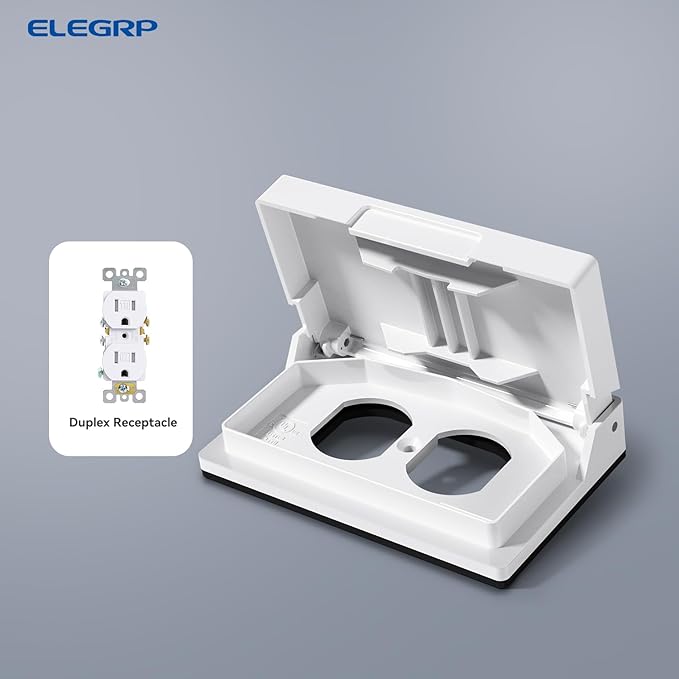 ELEGRP Horizontal Outdoor Cover for Duplex Receptacles, Weatherproof Wall Plate, Outdoor Electrical Outlet Cover, Standard Size 1-Gang 4.77” x 2.97”, Thermoplastic, 1 Pack, White - Image 5