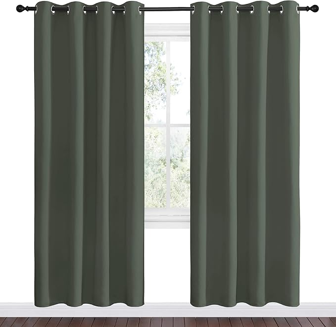 NICETOWN Dark Mallard Blackout Curtain Panel Grommet - Home Decorations Thermal Insulated Solid Grommet Top Blackout Living Room Panels/Drapes for Gift (1 Pair, 55 x 78-Inch) - Image 2