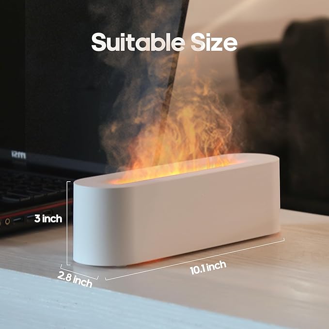 Essential Oil Air Diffuser Flame Colorful Water Vapor Fire Fireplace Humidifier for Aromatherapy Aroma Therapy Machine Room Bedroom,Flame Diffuser for Essential Oils,White - Image 2