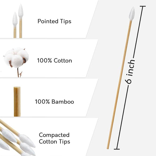 1000PCS 6" Pointed Cotton Swabs - Long Swab with Bamboo Sticks - Lint Free, Highly Absorbent Precision Cotton Tip for Tight Space Cleaning - Image 2