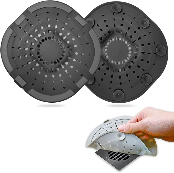 Hair Drain Catcher,Square Drain Cover for Shower Strong Adhesion Silicone Hair Stopper with Suction Cup,Easy to Install Suit for Bathroom,Bathtub,Kitchen 2 Pack (Black Brown) by Bovinde