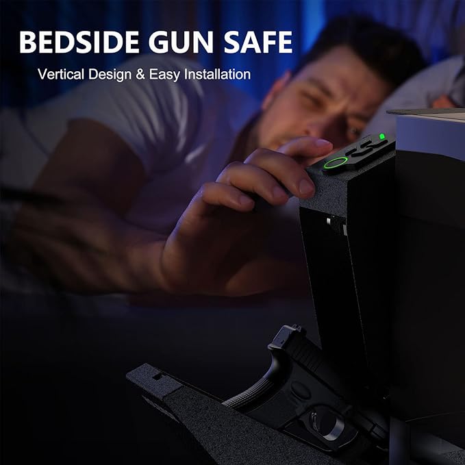 Gun Safe, Biometric Gun Safe for Handgun Drop Down Pistol Safe Mounted Single Handgun Safe with Fingerprint, Passcode, Key Access for Nightstand, Desk, Bedside - Image 2
