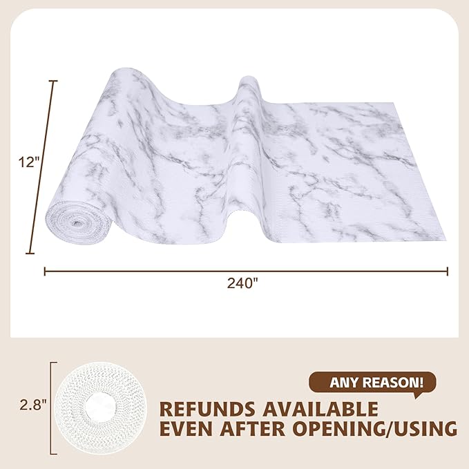 Shelf Liners for Kitchen Cabinets 12in x 10FT, Non Adhesive Drawer Liner Marble Pattern Thickened Shelf Liner Non-Slip Easy to Clean for Tool Box Refrigerator with Knife and Tape Measure - Image 3
