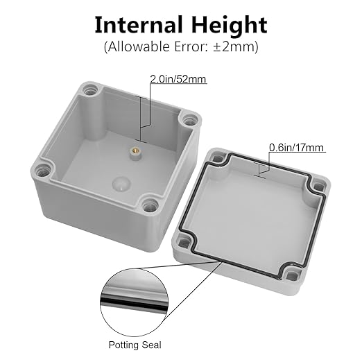 LeMotech IP67 Waterproof Junction Box ABS Plastic Project Box Dustproof Electrical Box Outdoor Enclosure for Electronics DIY Case Gray 3.9X 3.9X 3 inch (100x 100x 75 mm),2 Pack - Image 4