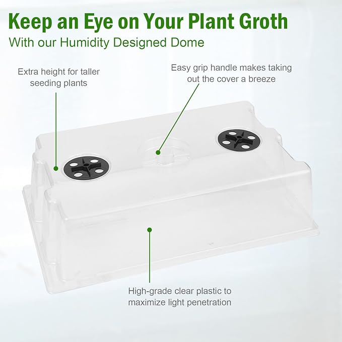 YoleShy 5 Packs Seed Starter Tray with Dome Reusable Plastic Plant Growing Trays with Humidity Domes Thickened Sturdy for Seed Starting Germination Growing Seedling Propagation,14.5"x9" - Image 2