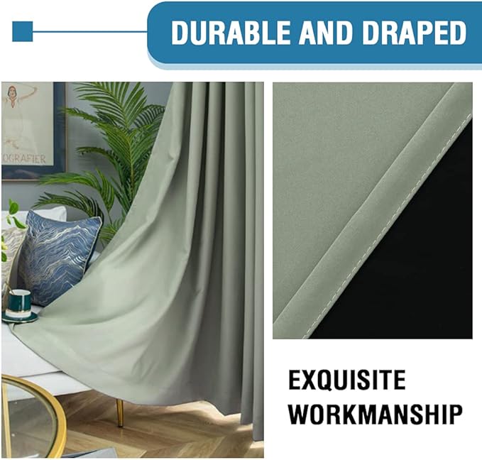 H.VERSAILTEX 100% Blackout Curtains for Bedroom Short Curtains Half Window Curtains for Kitchen, Privacy Energy Saving Curtain Tiers for Bathroom Shades, W 42 x L 36 inch, Light Sage, Set of 2 - Image 6