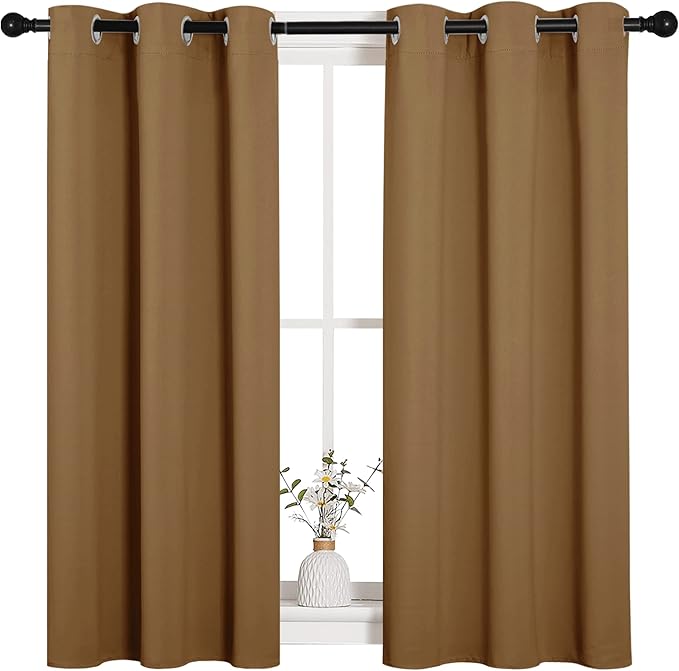 NICETOWN Sleek Blackout Curtains 45 inches Length for Small Windows, Noise Reducing and Block Draft Panels for Door Doorway Laundry Office Luxury Decor Theme (2 Panels, Gold Brown, W34 x L45 -Inch) - Image 2