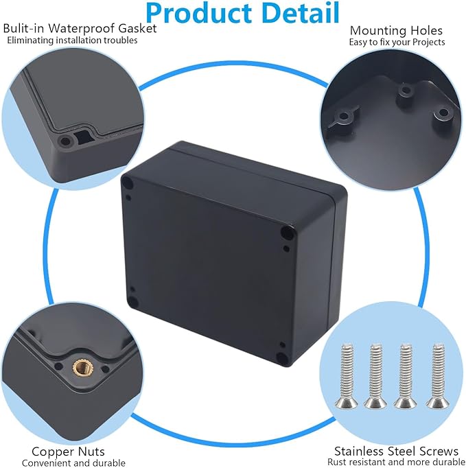 Outdoor Waterproof Junction Box IP67 Project Box ABS Black Electrical Boxes Electronic Enclsoure for DIY Project 4.5 x 3.5 x 2.2 inch (115x90x55mm) - Image 6