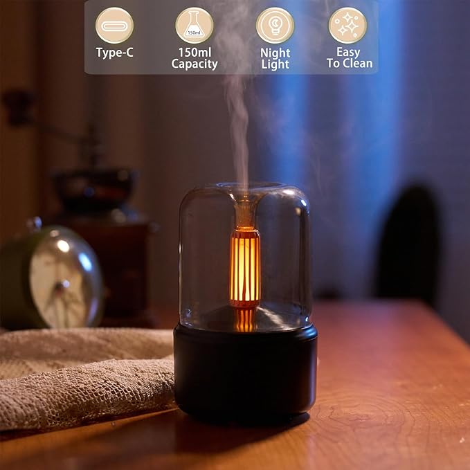 LONCIN Essential Oil Diffuser, 150ml Aromatherapy Diffuser with Auto Shut-Off Function, Ultrasonic Diffusers for Essential Oils, Cool Mist Humidifier with Warm Lights, for Home & Office-Black - Image 4
