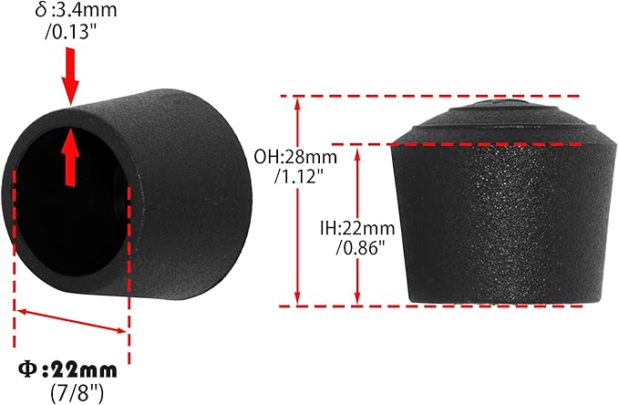 Flyshop 7/8", 22 mm, Patio Round Chair Leg Caps, Furniture Table Feet Covers Floor Protectors, Non-Marking Frosted Synthetic Rubber Legs Tips, 8 Pack, Black - Image 2