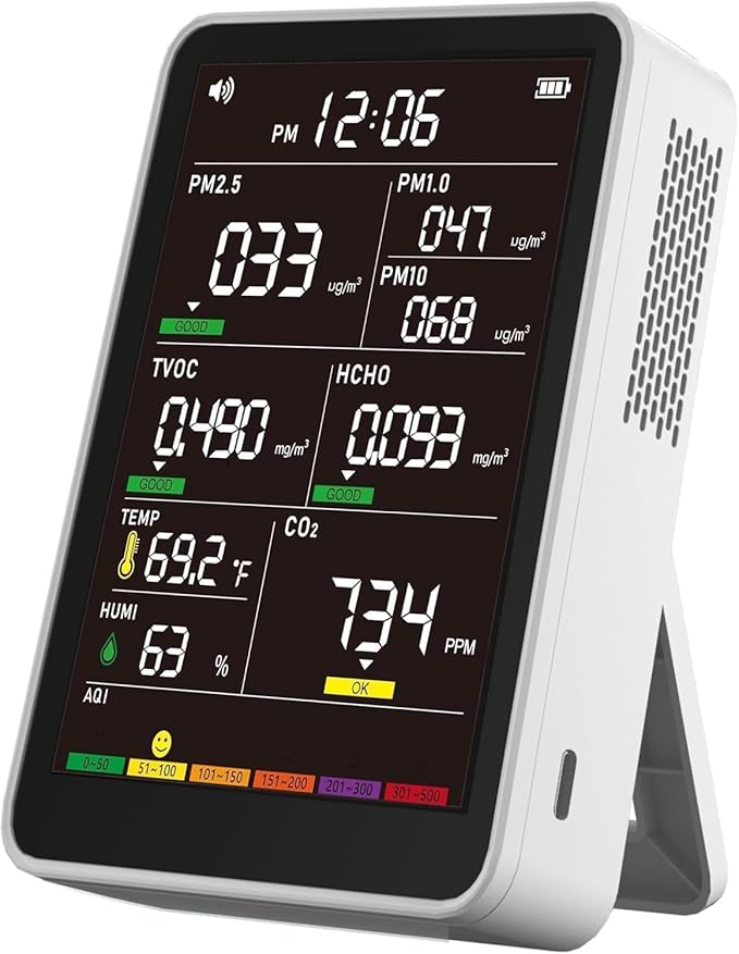 Professional Indoor Air Quality Monitor with AQI, Portable Real-Time Detector for Home Cars Plants and Pets - Image 8