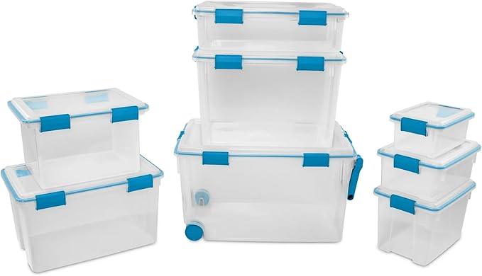 80 Quart Clear Storage Bin with Latching Lid, Weather-Resistant Plastic Gasket Box for Organization, Large Blue Container - Image 6