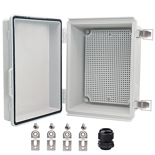 Waterproof Electrical Box, IP67 Junction Box Stainless Steel Latch Hinged Grey Cover Project Enclosure with Wall Bracket 8.7"x6.7"x4.3" by YETLEBOX