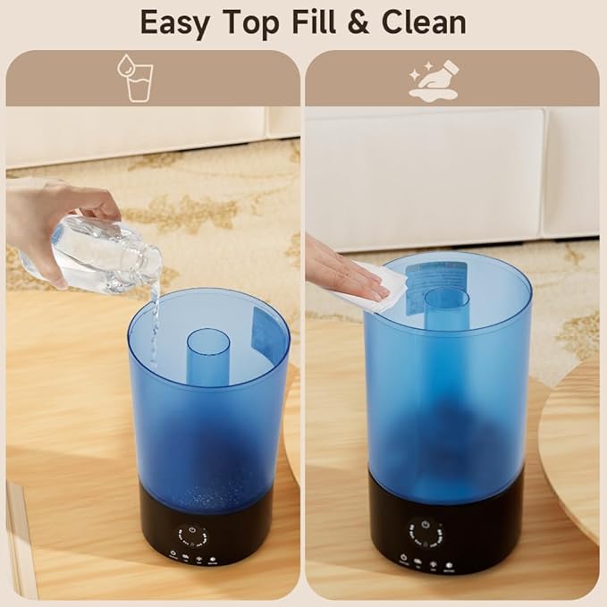 Humidifiers for Bedroom, 3.2L Quiet Ultrasonic Cool Mist Humidifier with 360° Nozzle, 18H Runtime, Timer (1/2/4/8H), Auto Shut-Off, 7-Color RGB Light, Adjustable Mist, for Home, Nursery & Plants - Image 4