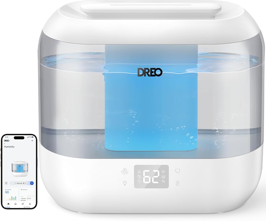 Dreo Smart Humidifiers for Bedroom, Top Fill 4L Supersized Humidifier Large Room with 28 dB, 36H Runtime, Touch/APP/Voice Control, Nightlight, Cool Mist Humidifiers for Baby, Plants, Indoor, Grey by DREO