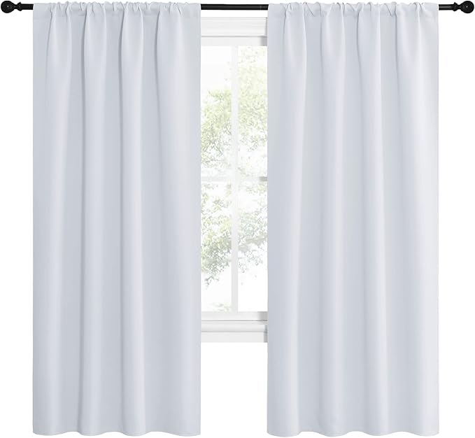 NICETOWN Kitchen Room Darkening Curtains - Window Treatment Thermal Insulated Rod Pocket Room Darkening Curtains/Drapes for Bedroom (2 Panels, 42 by 72, Greyish White) - Image 2