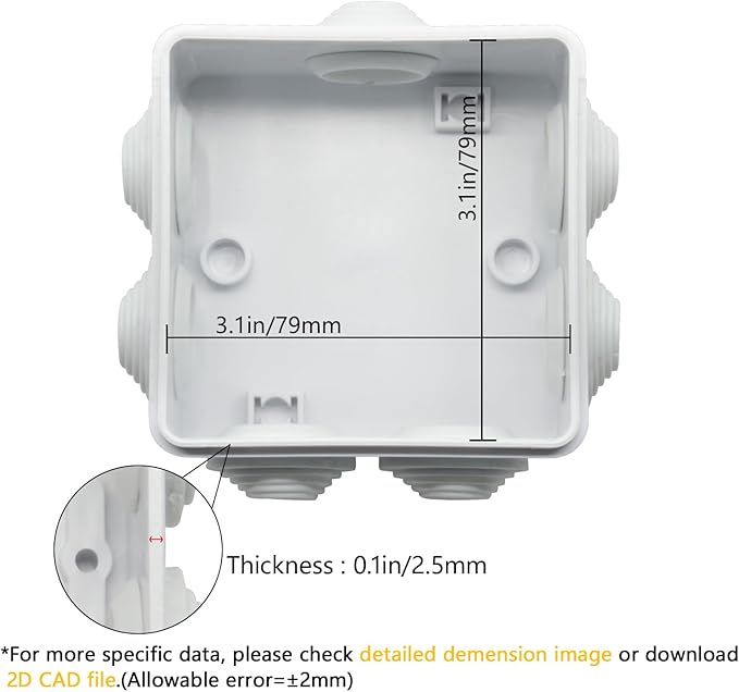 LeMotech ABS Plastic Dustproof Water Resistant IP55 Junction Box Universal Electrical Project Enclosure White 3.4 x 3.4 x 2 inch (85 x 85 x 50 mm) - Image 3
