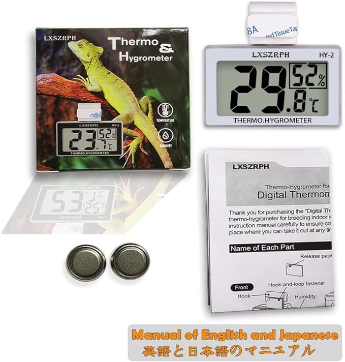 Reptile Hygrometer Thermometer, Digital Amphibian Hygrometer Thermometer with Hook Temperature Humidity Meter Gauge for Reptile Tanks, Terrariums, Vivarium, LCD Display 1pack - Image 7
