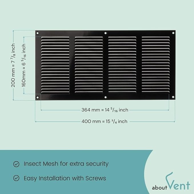 14x6 inch (Duct Opening) Vent Cover - Black Ventilation Covers for Wall and Ceiling - Metal Return Grille - HVAC AC Air Vents Register for Indoor and Outdoor Use with Mesh - Image 5