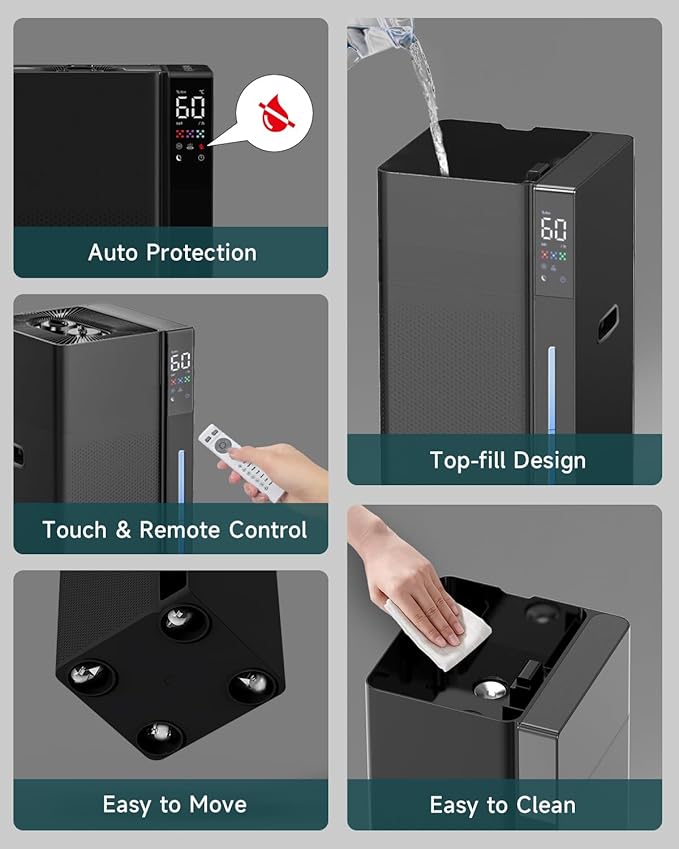 Mifasol Humidifier Large Room, 5.3Gal/20L Warm and Cool Mist Humidifiers for Home 1500 sq ft, Double Nozzles Whole House Humidifier, Humidifiers for Bedroom Plants Office Commercial Large Areas, Black - Image 6