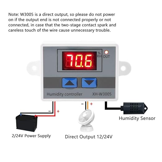Digital Humidity Controller, XH-W3005 Digital Hygrometer Switch Controller 12V / 24V / 220V, Humidity Range 00%~99% RH(12V) - Image 4