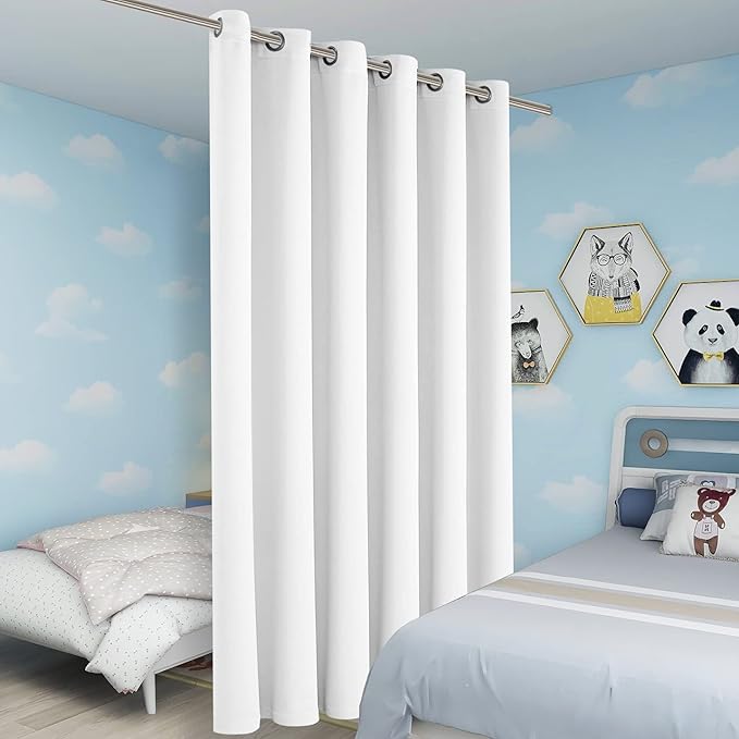 BONZER Room Divider Curtain Screen Partitions Light Reducing Wall Wide Blackout Curtains for Shared Room, 96L x 70W Inch (8L x 5.8W ft), 1 Panel, Greyish White - Image 5