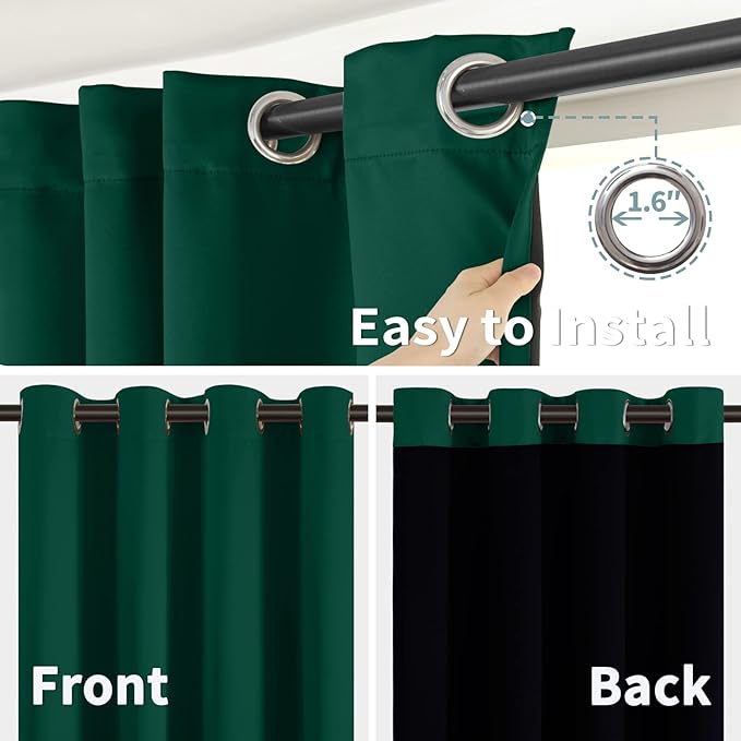 BGment Thermal Insulated 100% Blackout Curtains for Bedroom with Black Liner, Double Layer Full Room Darkening Noise Reducing Grommet Curtain (42 x 84 Inch, Emerald, 2 Panels) - Image 6