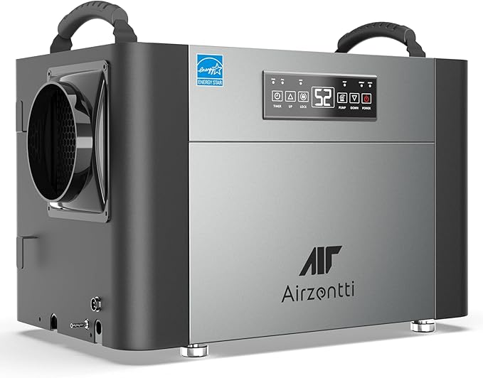 155 Pints Commercial Dehumidifier for Basement with Pump and Drain Hose, Large Space Dehumidifier for Crawl Space, Attic, Garage, Home, Industrial, Water Damage, Auto Defrost, Energy Star by Airzentti