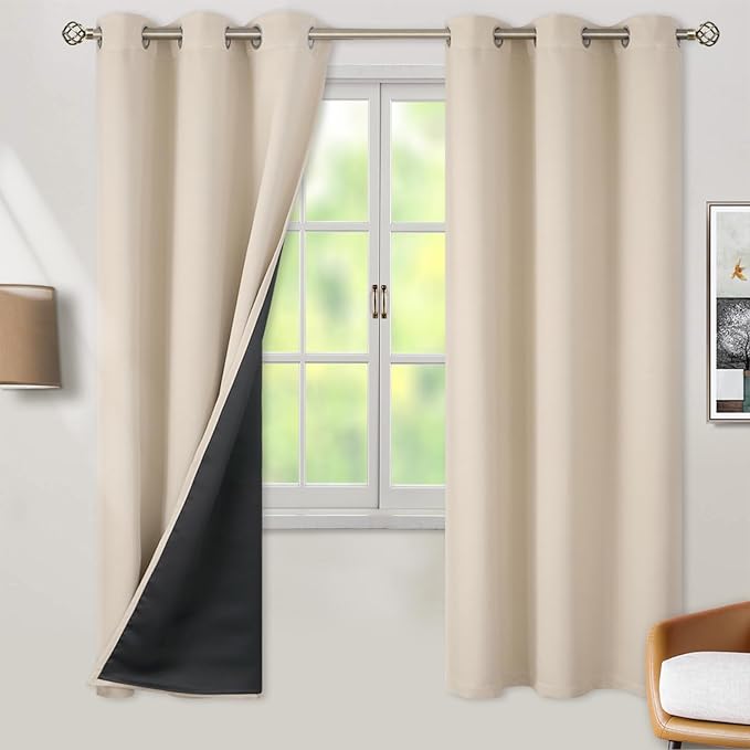 BGment Thermal Insulated 100% Blackout Curtains 72 Inch Length 2 Panels, Total Light Blocking Curtains for Bedroom, Grommet Window Drapes with Thick Black Liner, 42 Inch Wide Each Panel, Champagne by BGment