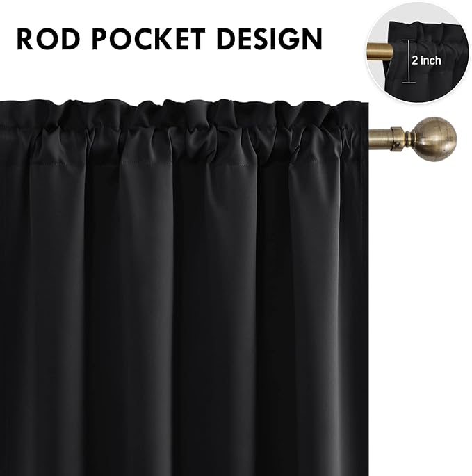 DWCN Blackout Curtains Room Darkening Thermal Insulated Bedroom Curtains Window Curtain Panels, 52 x 45 inches Long, Set of 2 Black Rod Pocket Drapes - Image 4