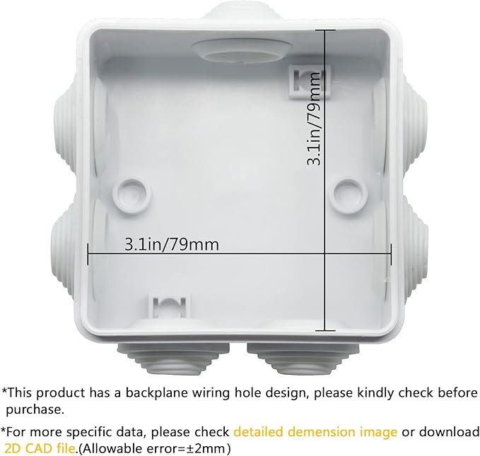 LeMotech Junction Box, ABS Plastic IP55 Water Resistant and Dustproof, Universal Electrical Enclosure, Outdoor and Indoor Project Box, 3.4" x 3.4" x 2", White (Pack of 2) - Image 3