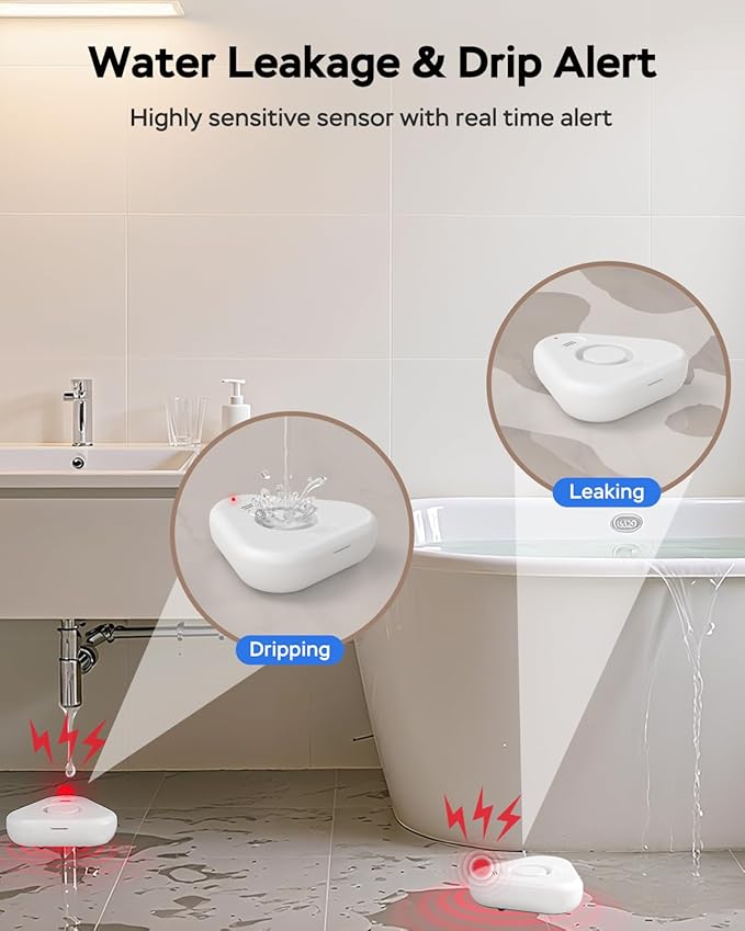Water Alarm Leak Detector,Water Leak Detectors for Home with App Alerts,Water Sensor Alarm Leak Detector with 120db Adjustable,500ft Transmission for Basement,Bathroom,No Hub Required (Support 2.4G) - Image 3