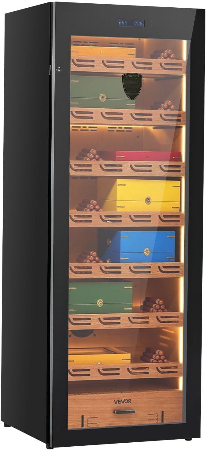 VEVOR Electric Humidor, 288L, 1700 Counts Electric Cigar Humidor Cabinet with Compressor Cooling, Constant Humidity & Temperature Control, Spanish Cedar Wood Shelves & Drawers, 7 Layers, for Household by VEVOR