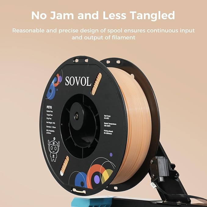 Sovol 3D Printer PETG Filament 1.75mm 1KG (2.2lbs), High Precision, Strong Toughness, Wiring Tightness, Dimensional Accuracy +/- 0.03 mm, 3D Printing PETG Filaments, Skin - Image 5
